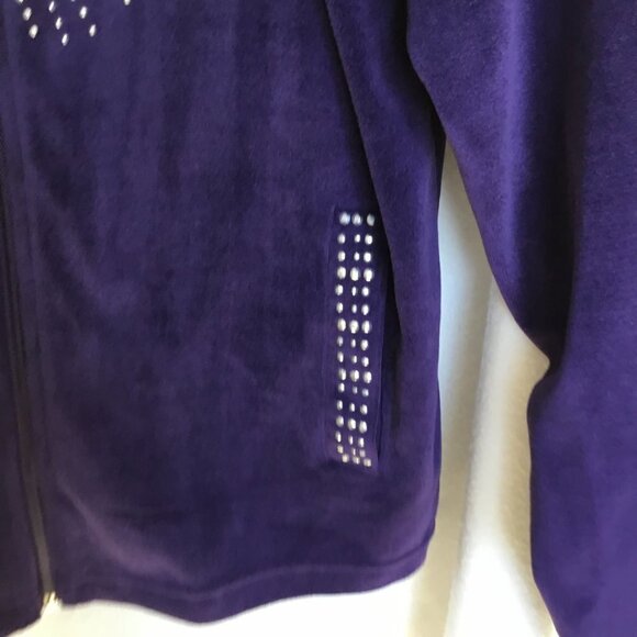 Mirror Image Vintage Sweatshirt Silver Studded Deep Purple Velour Sz Medium Zip - Picture 4 of 6